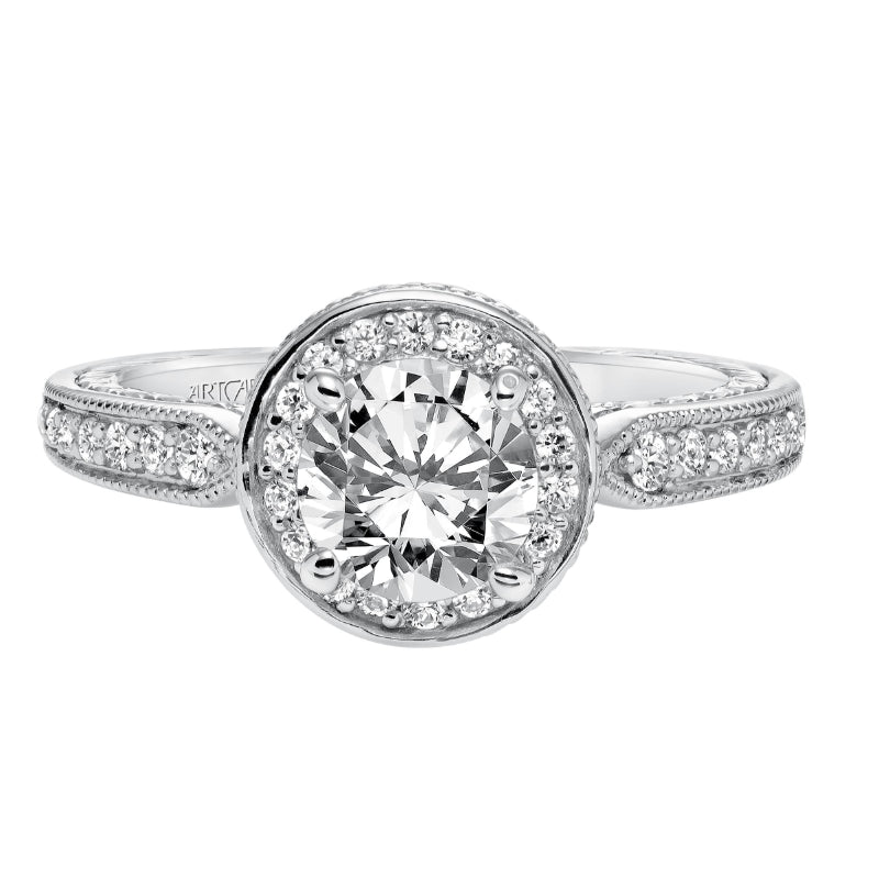 Artcarved Bridal Mounted with CZ Center Vintage Filigree Halo Engagement Ring Jemima 14K White Gold