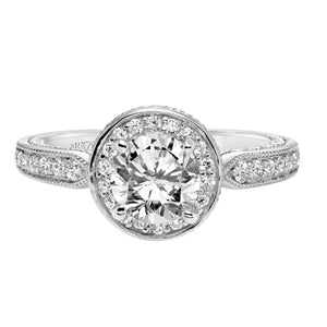 Artcarved Bridal Semi-Mounted with Side Stones Vintage Filigree Halo Engagement Ring Jemima 14K White Gold