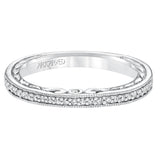 Artcarved Bridal Mounted with Side Stones Vintage Engraved Halo Diamond Wedding Band Lorraine 14K White Gold