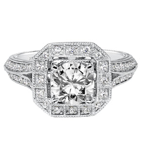 Artcarved Bridal Semi-Mounted with Side Stones Vintage Engraved Halo Engagement Ring Delphine 14K White Gold