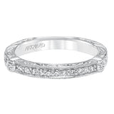 Artcarved Bridal Mounted with Side Stones Vintage Engraved Halo Diamond Wedding Band Gwendolyn 14K White Gold