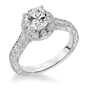 Artcarved Bridal Mounted with CZ Center Vintage Halo Engagement Ring Winslet 14K White Gold
