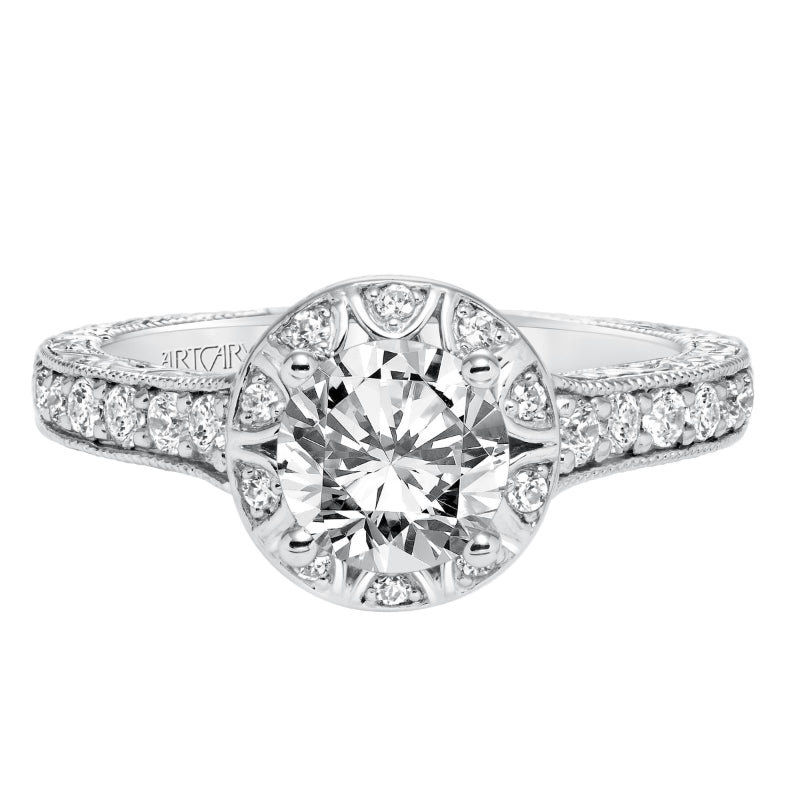 Artcarved Bridal Mounted with CZ Center Vintage Halo Engagement Ring Winslet 14K White Gold