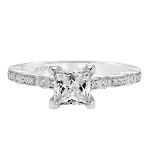 Artcarved Bridal Semi-Mounted with Side Stones Vintage Milgrain Diamond Engagement Ring Marguerite 14K White Gold