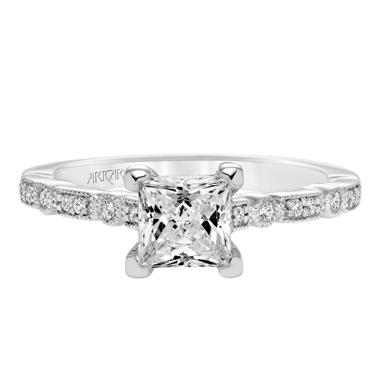 Artcarved Bridal Mounted with CZ Center Vintage Milgrain Diamond Engagement Ring Marguerite 14K White Gold