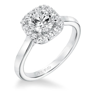 Artcarved Bridal Semi-Mounted with Side Stones Classic Halo Engagement Ring Ariana 14K White Gold