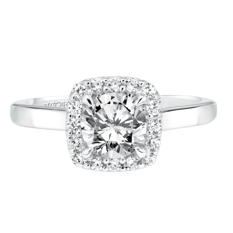 Artcarved Bridal Semi-Mounted with Side Stones Classic Halo Engagement Ring Ariana 14K White Gold