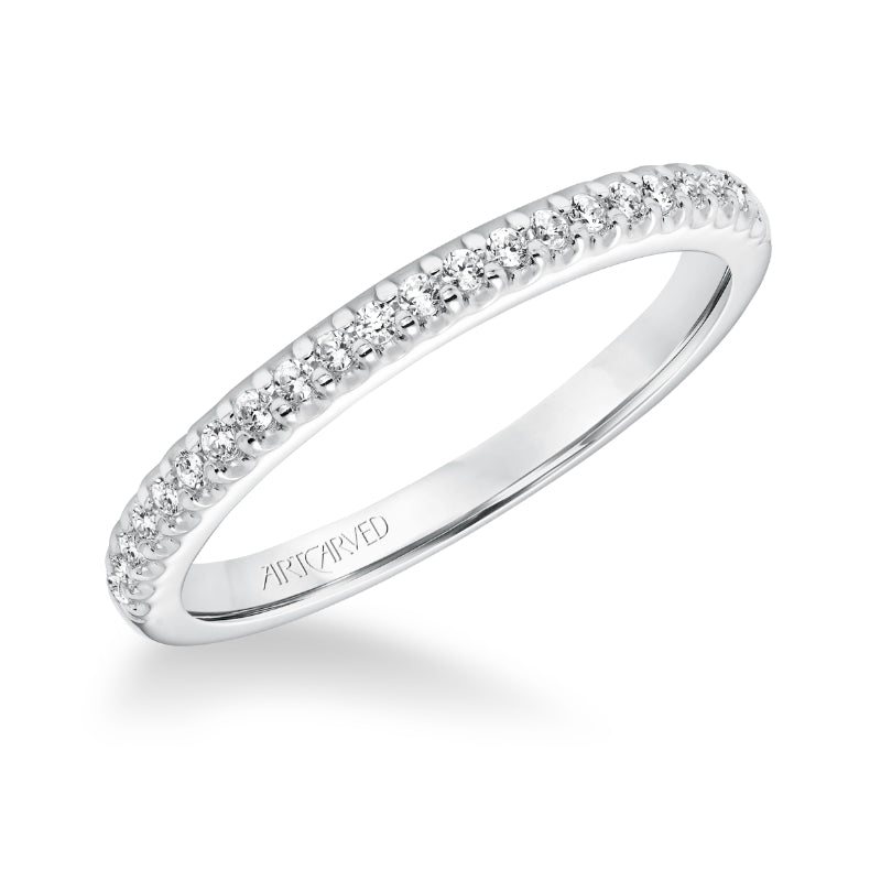 Artcarved Bridal Mounted with Side Stones Classic Halo Diamond Wedding Band Ariana 14K White Gold