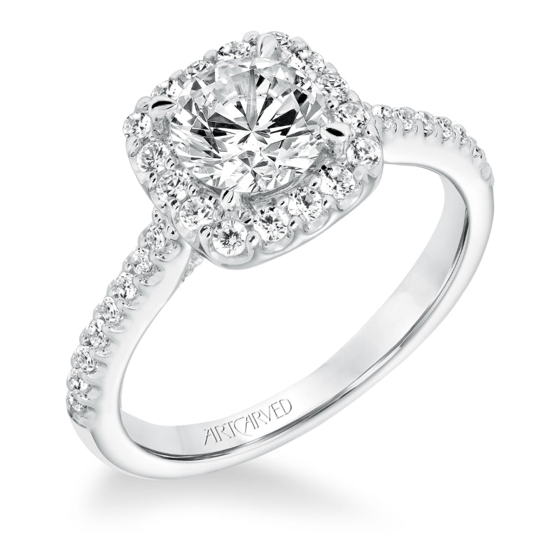 Artcarved Bridal Semi-Mounted with Side Stones Classic Halo Engagement Ring Liv 14K White Gold