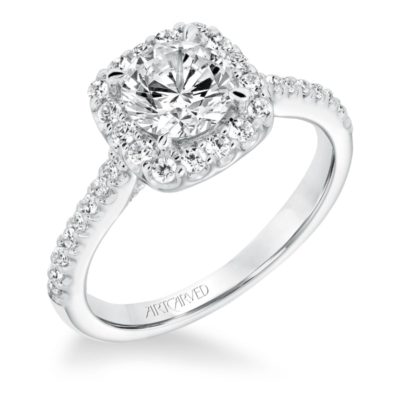 Artcarved Bridal Mounted with CZ Center Classic Halo Engagement Ring Liv 14K White Gold