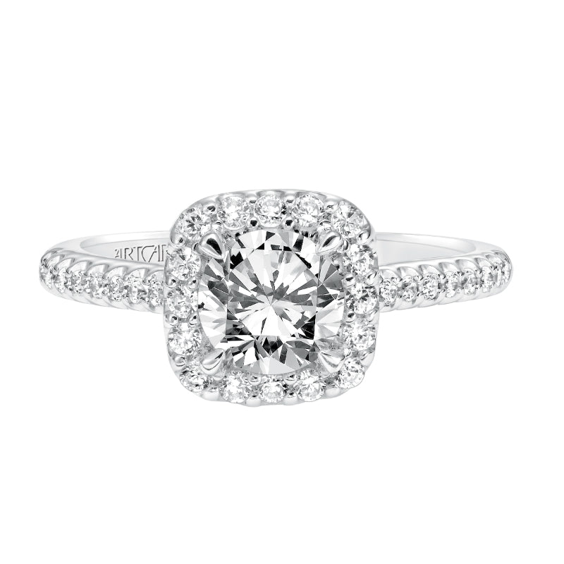 Artcarved Bridal Mounted with CZ Center Classic Halo Engagement Ring Liv 14K White Gold