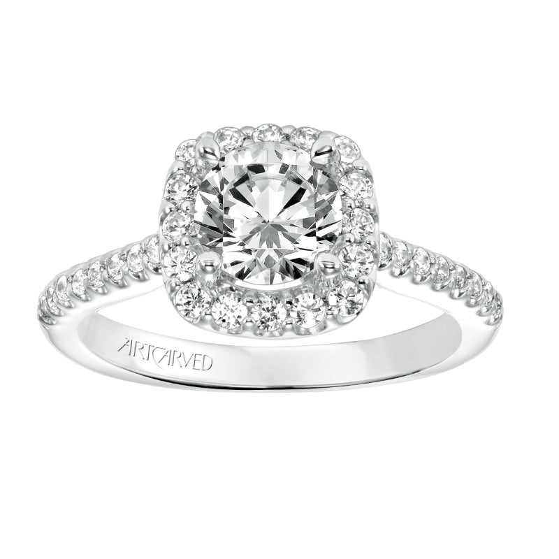 Artcarved Bridal Semi-Mounted with Side Stones Classic Halo Engagement Ring Liv 14K White Gold