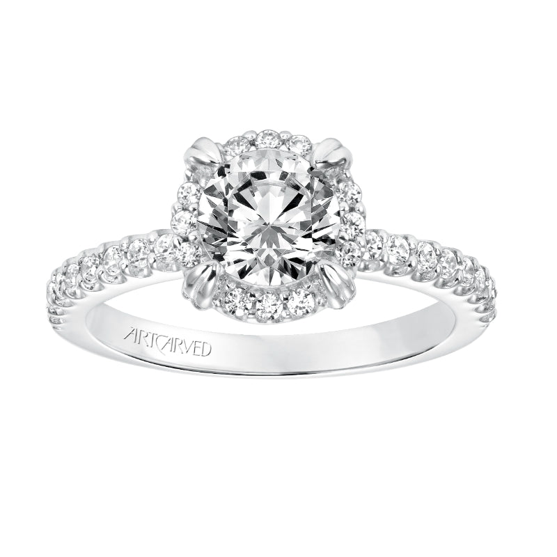Artcarved Bridal Semi-Mounted with Side Stones Classic Halo Engagement Ring Emme 14K White Gold