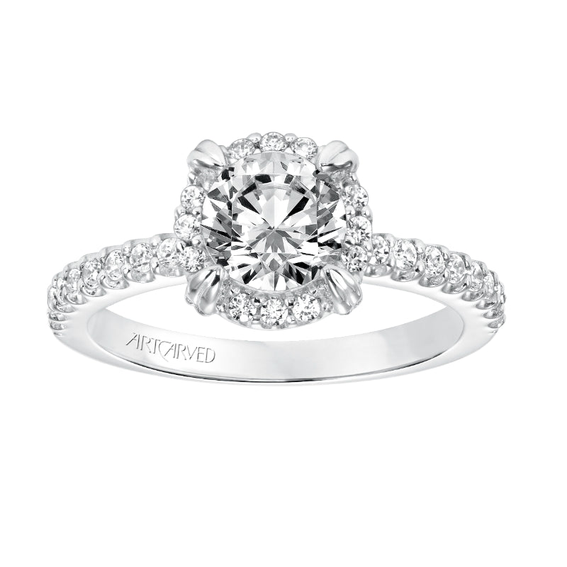 Artcarved Bridal Mounted with CZ Center Classic Halo Engagement Ring Emme 14K White Gold