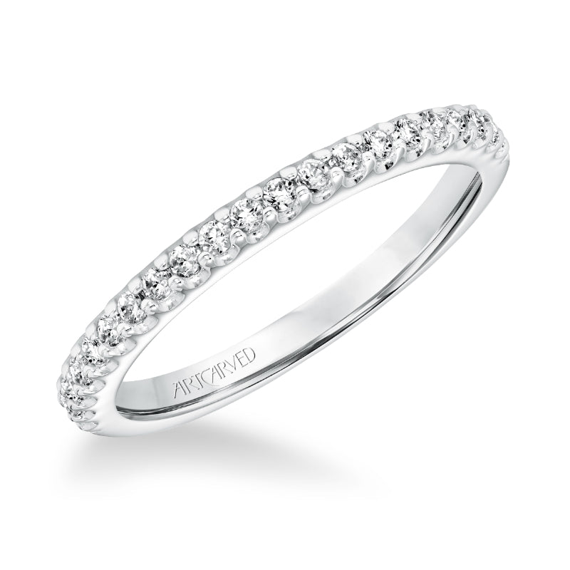 Artcarved Bridal Mounted with Side Stones Classic Halo Diamond Wedding Band Emme 14K White Gold