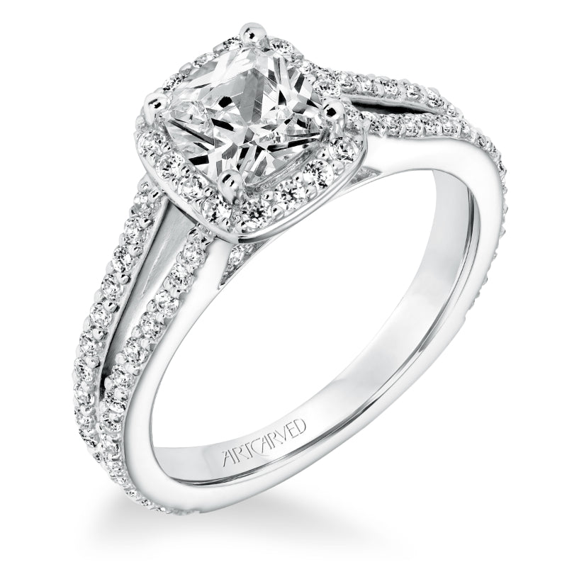 Artcarved Bridal Mounted with CZ Center Classic Halo Engagement Ring Evangeline 14K White Gold