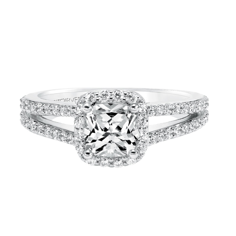 Artcarved Bridal Mounted with CZ Center Classic Halo Engagement Ring Evangeline 14K White Gold