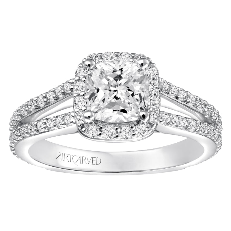 Artcarved Bridal Mounted with CZ Center Classic Halo Engagement Ring Evangeline 14K White Gold