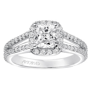 Artcarved Bridal Mounted with CZ Center Classic Halo Engagement Ring Evangeline 14K White Gold