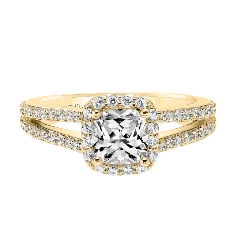 Artcarved Bridal Semi-Mounted with Side Stones Classic Halo Engagement Ring Evangeline 14K Yellow Gold