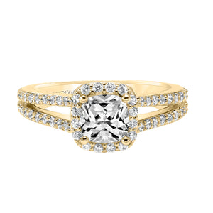 Artcarved Bridal Semi-Mounted with Side Stones Classic Halo Engagement Ring Evangeline 14K Yellow Gold
