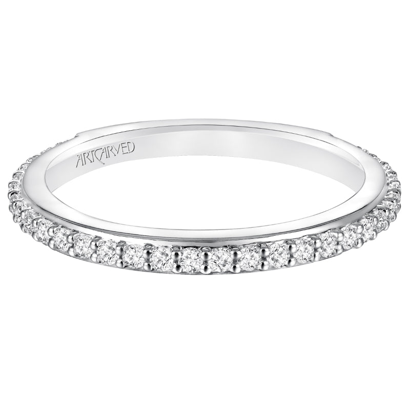 Artcarved Bridal Mounted with Side Stones Classic Halo Diamond Wedding Band Evangeline 14K White Gold