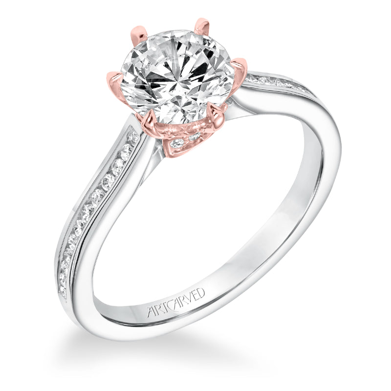 Artcarved Bridal Semi-Mounted with Side Stones Classic Diamond Engagement Ring Maura 14K White Gold Primary & 14K Rose Gold