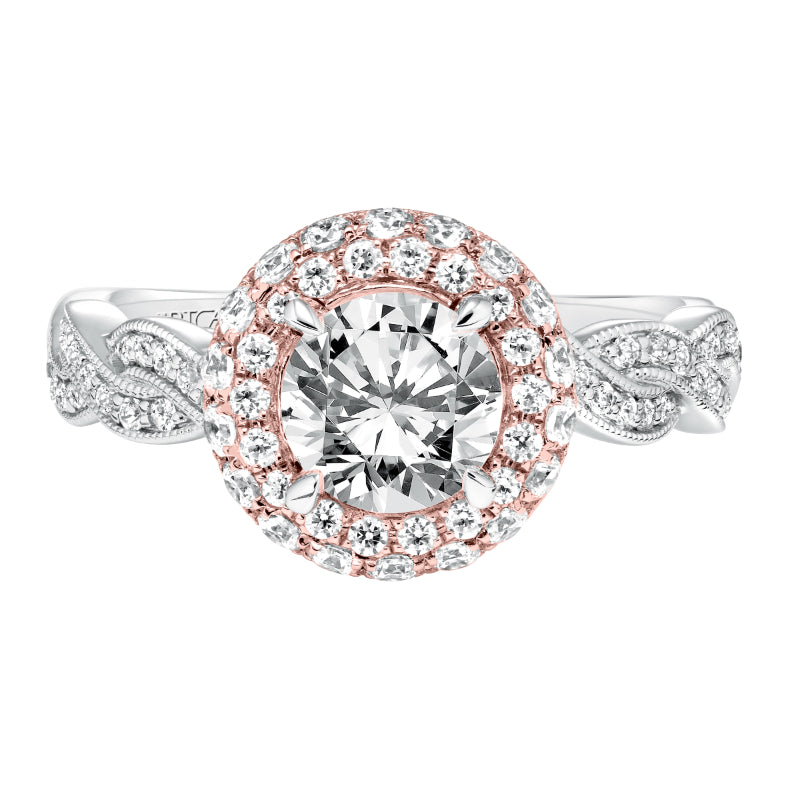 Artcarved Bridal Mounted with CZ Center Contemporary Twist Halo Engagement Ring Anja 14K White Gold Primary & 14K Rose Gold