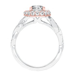 Artcarved Bridal Semi-Mounted with Side Stones Contemporary Twist Halo Engagement Ring Anja 14K White Gold Primary & 14K Rose Gold
