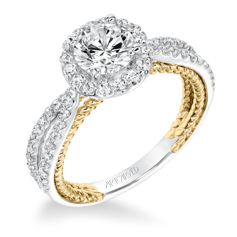 Artcarved Bridal Mounted with CZ Center Contemporary Rope Halo Engagement Ring Marin 14K White Gold Primary & 14K Yellow Gold