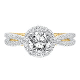 Artcarved Bridal Semi-Mounted with Side Stones Contemporary Rope Halo Engagement Ring Marin 14K White Gold Primary & 14K Yellow Gold