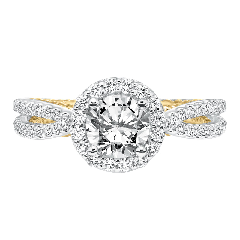 Artcarved Bridal Semi-Mounted with Side Stones Contemporary Rope Halo Engagement Ring Marin 14K White Gold Primary & 14K Yellow Gold