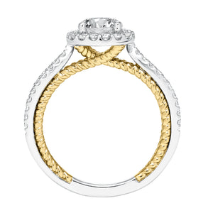 Artcarved Bridal Semi-Mounted with Side Stones Contemporary Rope Halo Engagement Ring Marin 14K White Gold Primary & 14K Yellow Gold