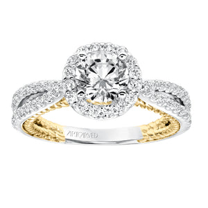 Artcarved Bridal Mounted with CZ Center Contemporary Rope Halo Engagement Ring Marin 14K White Gold Primary & 14K Yellow Gold