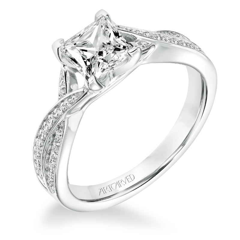 Artcarved Bridal Semi-Mounted with Side Stones Contemporary Twist Diamond Engagement Ring London 14K White Gold