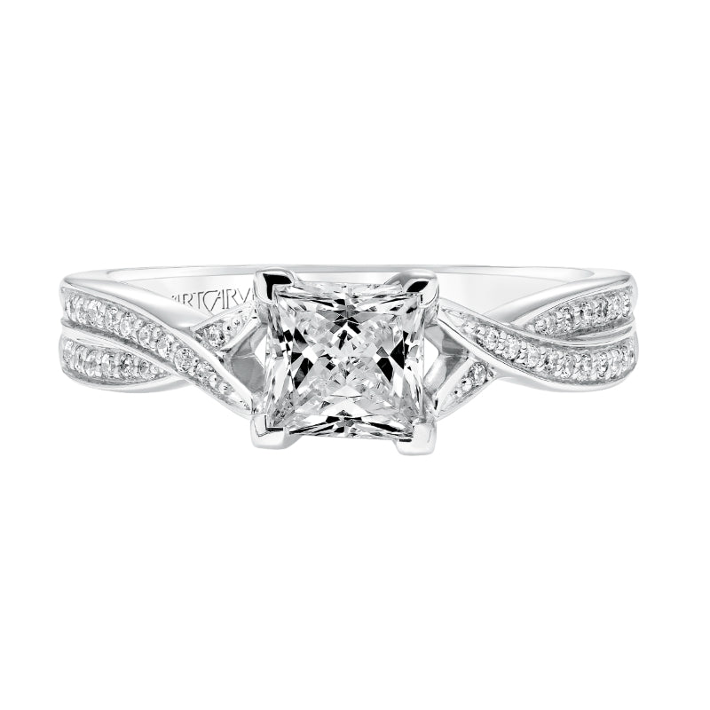 Artcarved Bridal Semi-Mounted with Side Stones Contemporary Twist Diamond Engagement Ring London 14K White Gold