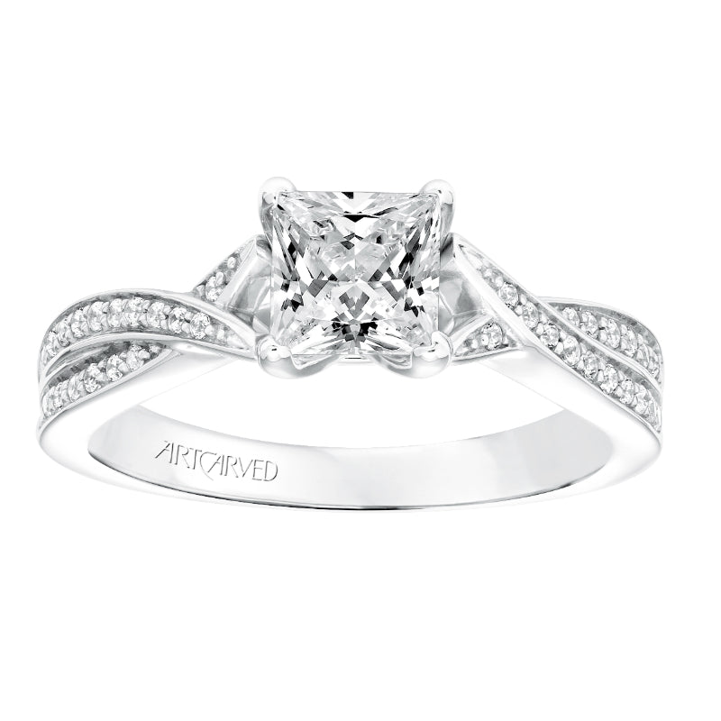 Artcarved Bridal Mounted with CZ Center Contemporary Twist Diamond Engagement Ring London 14K White Gold