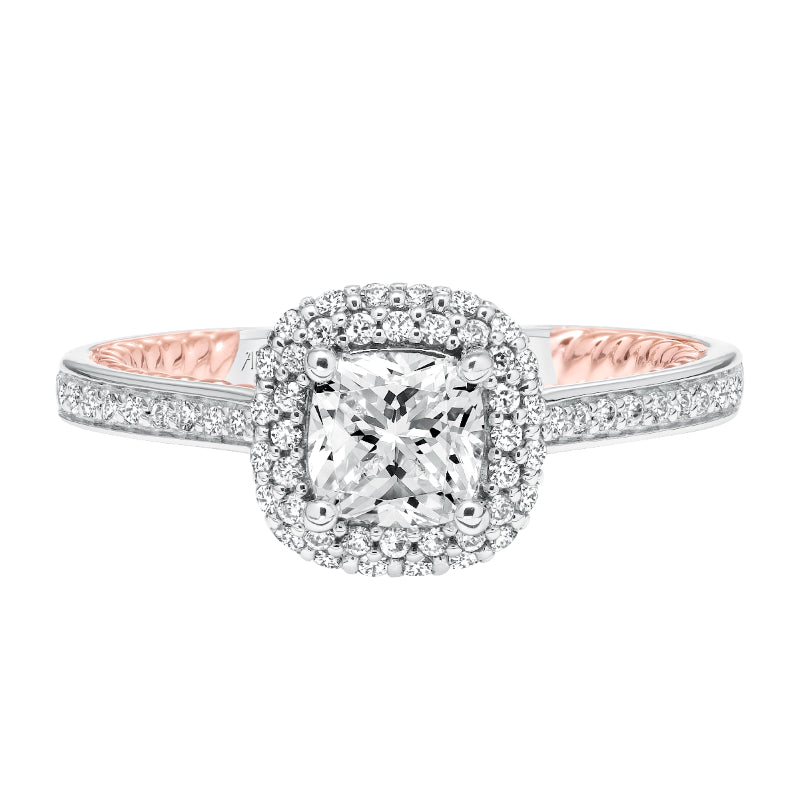 Artcarved Bridal Mounted with CZ Center Contemporary Rope Halo Engagement Ring Vita 14K White Gold Primary & 14K Rose Gold