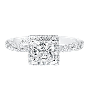 Artcarved Bridal Semi-Mounted with Side Stones Classic Halo Engagement Ring Leighton 14K White Gold