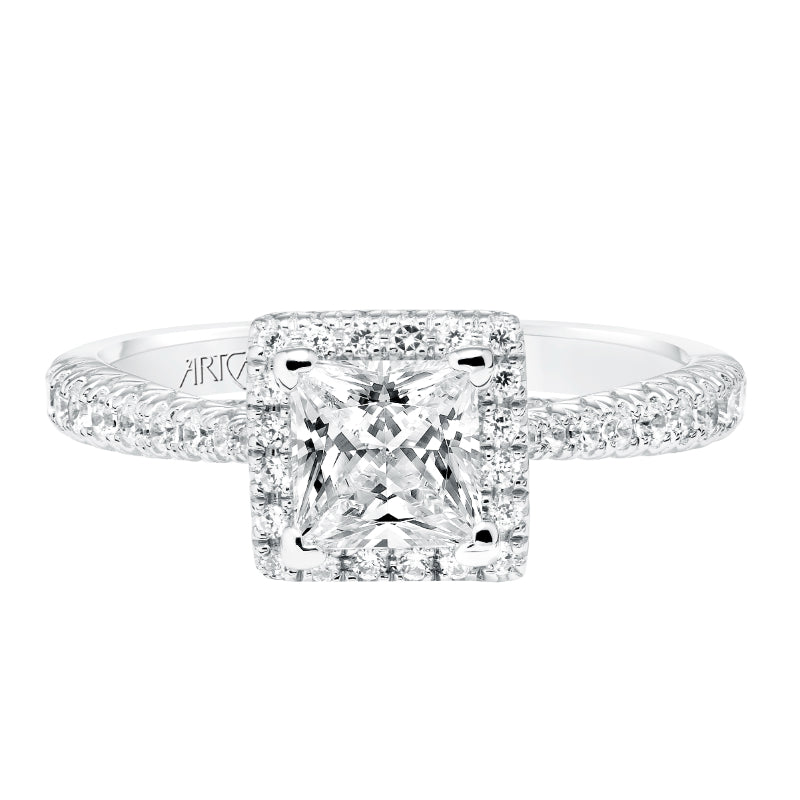 Artcarved Bridal Mounted with CZ Center Classic Halo Engagement Ring Leighton 14K White Gold