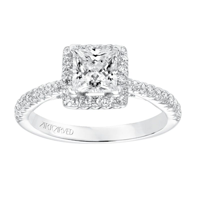 Artcarved Bridal Mounted with CZ Center Classic Halo Engagement Ring Leighton 14K White Gold