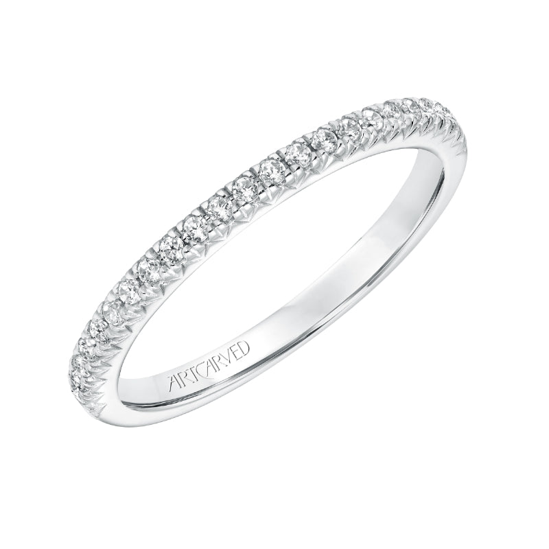 Artcarved Bridal Mounted with Side Stones Classic Halo Diamond Wedding Band Leighton 14K White Gold