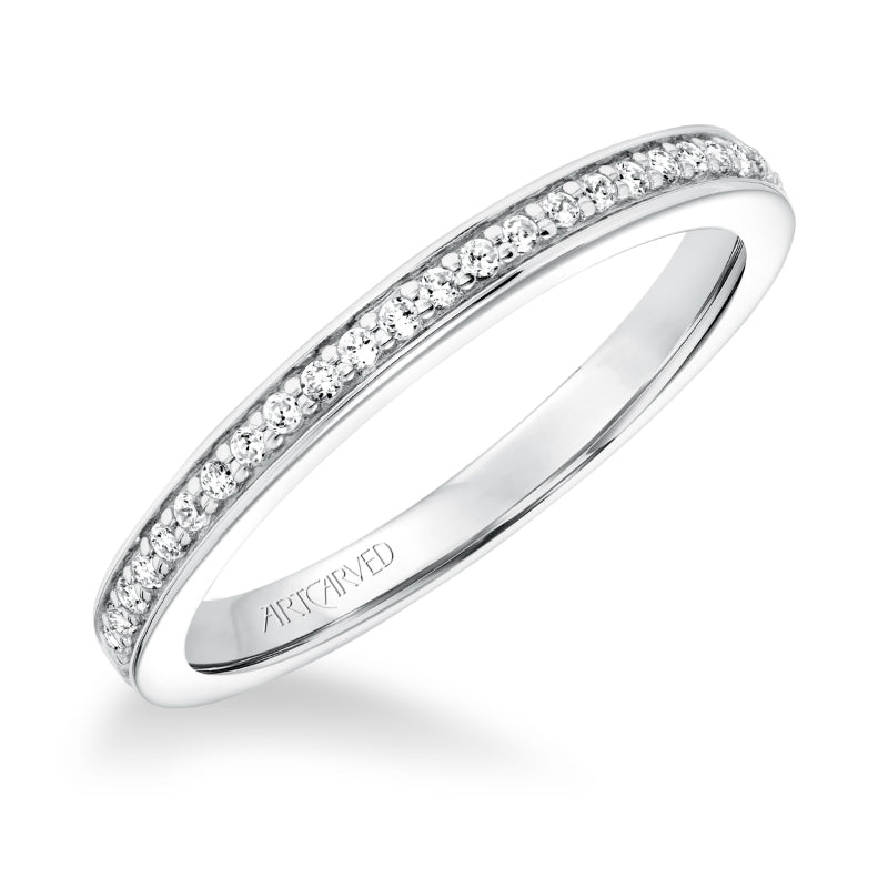 Artcarved Bridal Mounted with Side Stones Classic Diamond Wedding Band Marci 14K White Gold