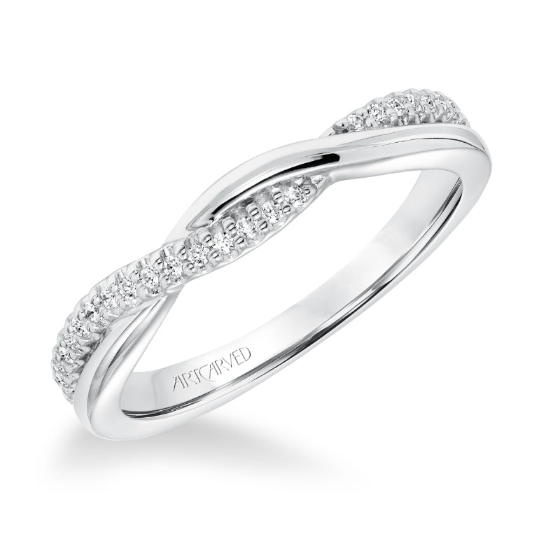Artcarved Bridal Mounted with Side Stones Contemporary Twist Diamond Wedding Band Tate 14K White Gold