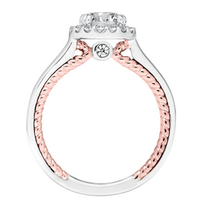 Artcarved Bridal Semi-Mounted with Side Stones Contemporary Rope Halo Engagement Ring Winnie 14K White Gold Primary & 14K Rose Gold