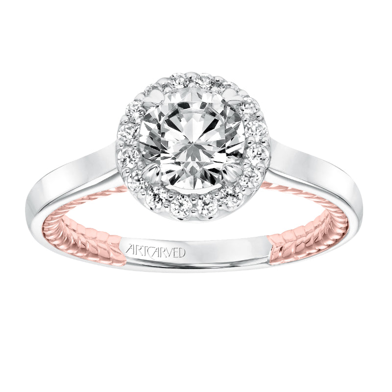Artcarved Bridal Mounted with CZ Center Contemporary Rope Halo Engagement Ring Winnie 14K White Gold Primary & 14K Rose Gold