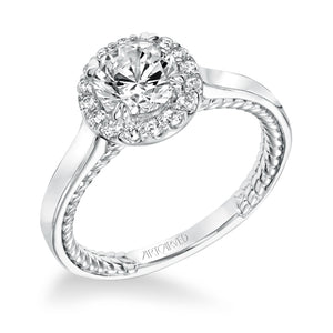 Artcarved Bridal Semi-Mounted with Side Stones Contemporary Rope Halo Engagement Ring Winnie 14K White Gold