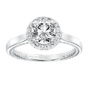 Artcarved Bridal Mounted with CZ Center Contemporary Rope Halo Engagement Ring Winnie 14K White Gold