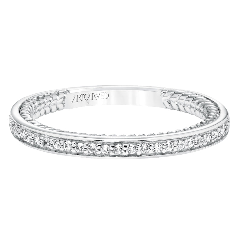 Artcarved Bridal Mounted with Side Stones Contemporary Rope Halo Diamond Wedding Band Winnie 14K White Gold