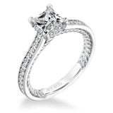 Artcarved Bridal Mounted with CZ Center Contemporary Rope Diamond Engagement Ring Keira 14K White Gold